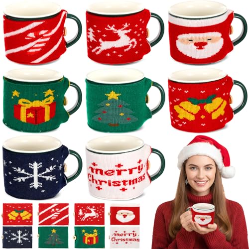 8 Pcs Christmas Coffee Mug Cozy Sleeves Knitted...