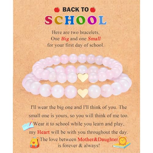 Image of Set of 2 Mother And Daughter First Day of School Kindergarten Preschool 1st /2nd Grade Back to School Bracelet Gifts, Christmas Valentines Mothers Day Easter Graduation Birthday Gifts for Girls Women