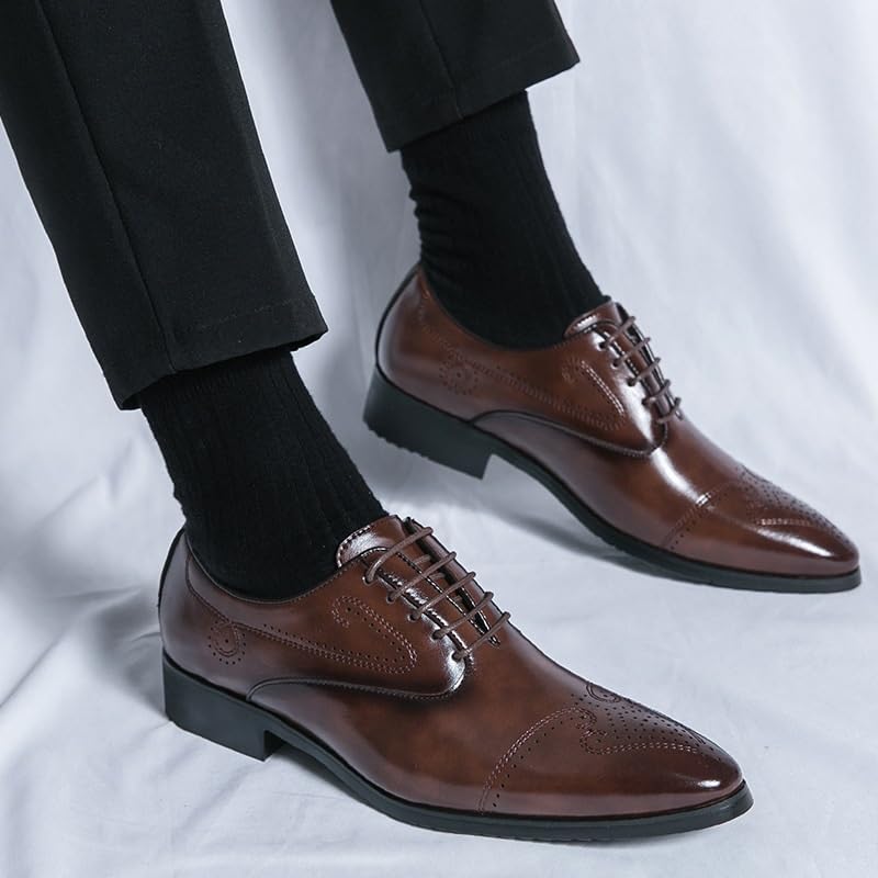 Mens Faux Patent Leather Classic Lace-up Formal Oxford Shoes Lace-Up Pointed-Toe Business Formal Wedding Dress Shoes for Men2