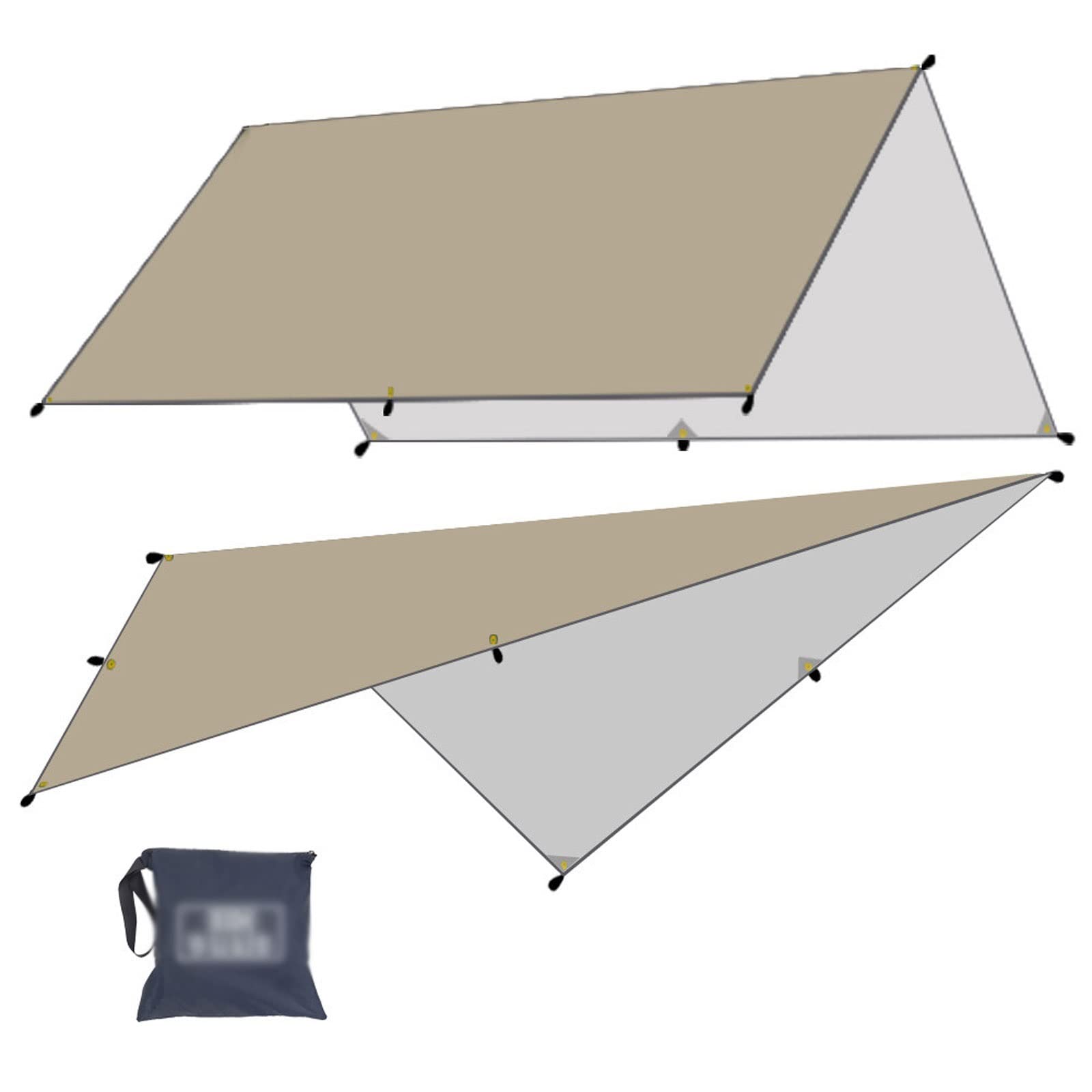 Telo da Campeggio, Telo Impermeabile per Esterni 3x3 3x4 3x5 Tenda da Sole da Campeggio con Rivestimento in Argento 300x300 Doppio Tetto Portatile Leggero per Tenda, Green, 3x4m