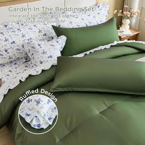Image of WONGS BEDDING 8PC King Comforter Set, Ruffle Comforter with Floral Sheets