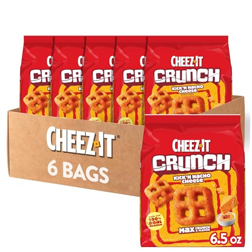 Cheez-It Crunch Cheesy Baked Snacks, Lunch Snacks, Kick'n Nacho Cheese (6 Bags)