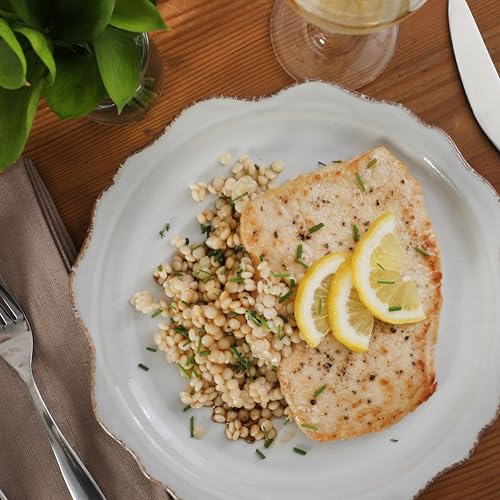 Image of Gibson Elite Kennon Road Plates and Bowls Set, 12-Piece Dinnerware Set, White Scalloped Stoneware Dishes, Dinner Plates, Salad Plates & Cereal Bowls, Reactive Glaze