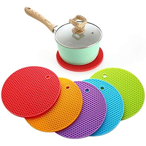 Silicone Trivet, Giftorld 5 PCS Trivet Mat, Hot Pads, Heat Resistant Coasters,Cup Insulation Mat, Tableware Insulation Pad Potholders, Non-slip Mat, Flexible (5 PCS - Round) Cover