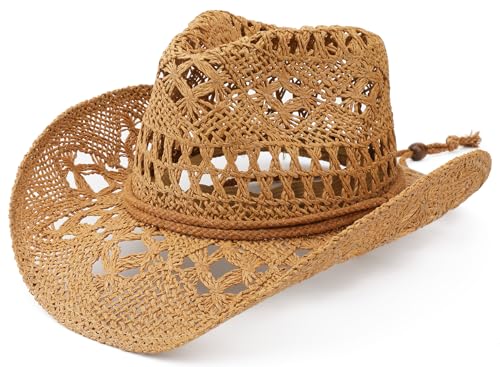 Straw Cowboy Hat for Women and Men with Shapeable Wide Brim Sun Beach Western Cowgirl Hat2