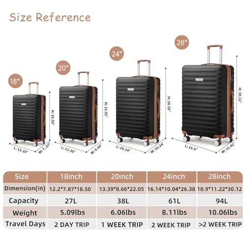 Lulusail LARVENDER Luggage Sets 4 Piece, Expandable(Only 24"&28") ABS Suitcase with 360° Spinner Wheels, Durable Luggage Sets Clearance Carry On Luggage Suitcase Set For Women Men, Black