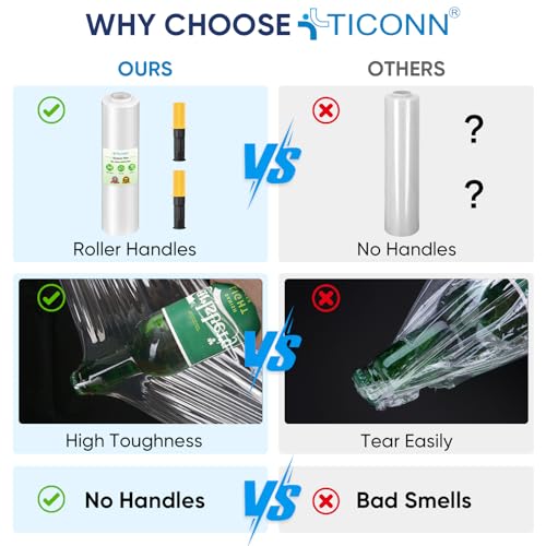 ticonn stretch wrap stretch film roll 1000ft industrial strength 15 inch wide clear plastic wrap with handles for pallet wrapping shipping moving