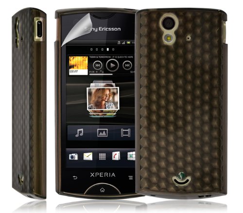 Coque étui housse en Gel pour Sony Ericsson Xperia Ray couleur noir transparent + film écran