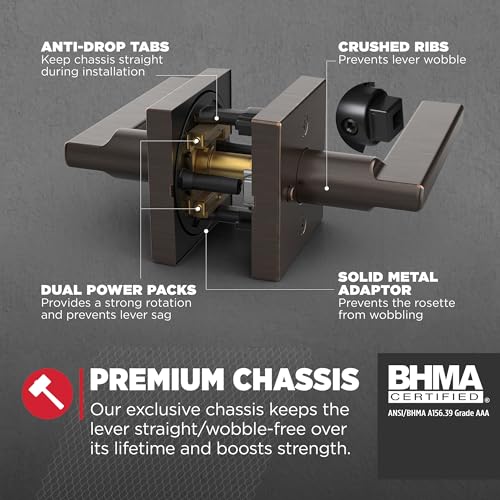 Image of Kwikset Halifax Interior Privacy Door Handle with Lock, Door Lever For Bathroom and Bedroom, Venetian Bronze Reversible Keyless Push Button Lock Door Lever, with Microban Protection, Square Rose