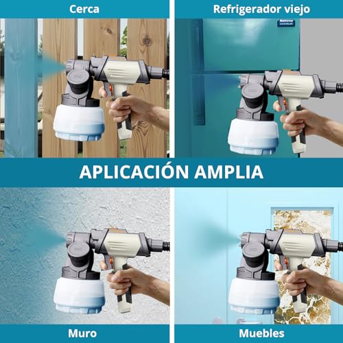 Miniatura 5 de Tilswall Shark800 Pistola de Pintura, 800W HVLP Pistola Pintura con 1300 ml de Capacidad Extraíble, 3 Modos, 4 Boquillas de Latón, 120 DIN-s Pistola Pintar Electrica para Pintar Armarios, Paredes