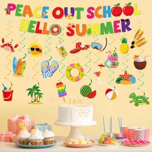 End of School Year Party Decorations Peace Out School Hello Summer Banners Schools Out for Summer Hanging Swirls Last Day of School Garland Centerpieces Set for Classroom Nursery Pool Vacation Beach by Lonfliness - Used condition - Image 4