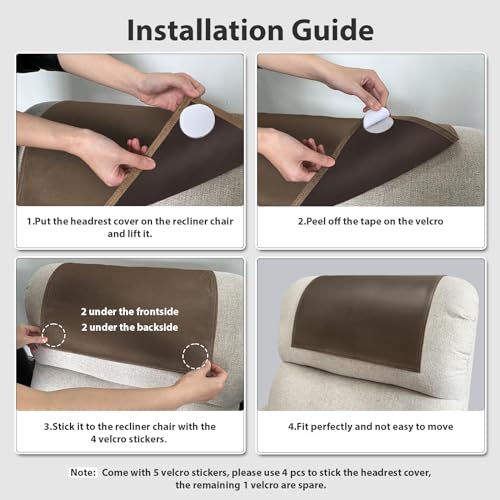 Molasofa Non-Slip Faux Leather Headrest Protector For Recliner Chair, Headrest Cover For Furniture Slipcovers thumb #2