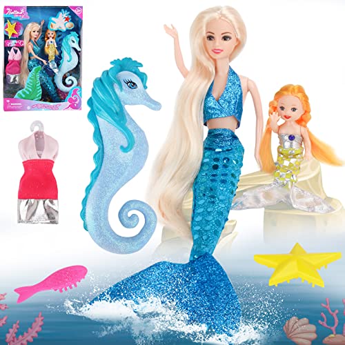 Muñeca Princesa Sirena con Juego de Sirena Pequeña y Caballito de Mar miniatura 2