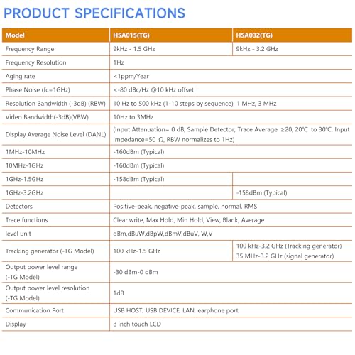 OWON HSA032-TG Handheld-Spektrumanalysator mit Tracking-Generator, Frequenzbereich 9 kHz bis 3,2 GHz, EMI-Pre-Compliance-Testkit mit 8-Zoll-IPS-LCD-Touchscreen-Display