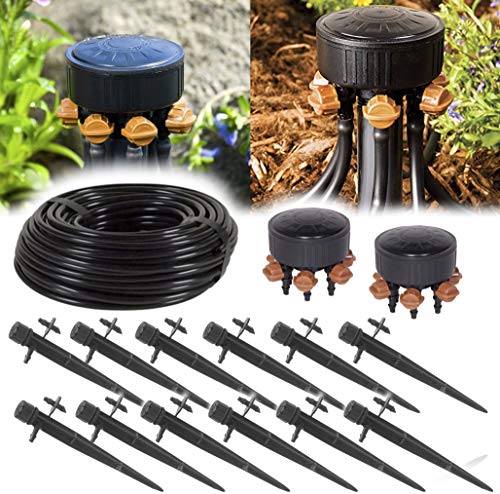 USA MADE - DIY Grow Kit - Great Hydroponics Drip Irrigation Kit - Includes 100ft 1/4 Inch Drip Tubing, 360 Adjustable Emitter Stakes, 6-Outlet Adjustable Manifold 0-20GPH 1/2