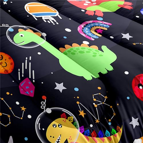 Boys Dinosaur Comforter Set Queen Size, 3Pcs Black Cartoon Dinosaur Bedding Set for Girls Kids Adults Bedroom Decor, Boys Comforter Set for All Season, Lightweight, 1 Quilt with 2 Pillowcases