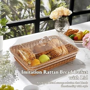 2 pcs imitation rattan bread baskets14x10 large wicker bread baskets with acrylic lidstabletop food serving basket fruit tray rattan food serving tray for kitchensdiningrestaurants  urban country home decor