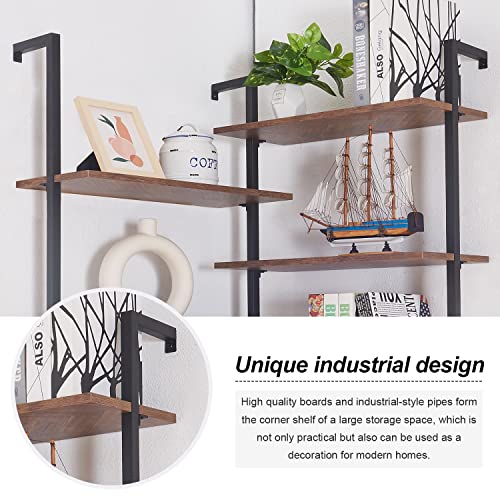 Homissue Corner Bookshelf,12-Tier L Shaped Bookshelf, Double Wide Corner Wall Mount Bookcase With Metal Frame And Wood,Modern Industrial Corner Shelf For Living Room, Kitchen, Home Office Brown #TOP5