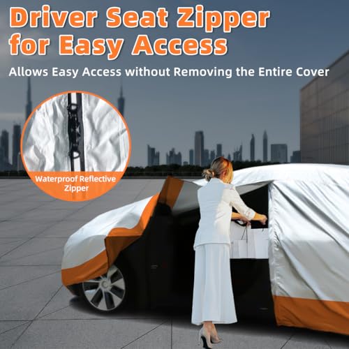 Image of Car Cover Custom fit Tesla Model-Y with Cab Door Zipper, Car Cover Waterproof All Weather with Ventilated Mesh Charging Port Door
