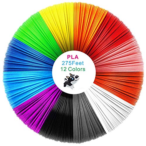 12 colores filamento impreso en 3D PLA 1.75 mm, filamento de impresión 3D PLA para impresora 3D y lápiz 3D, filamento PLA de color de seda, precisión dimensional +/- 0.02 mm, 275 pies (colorido)