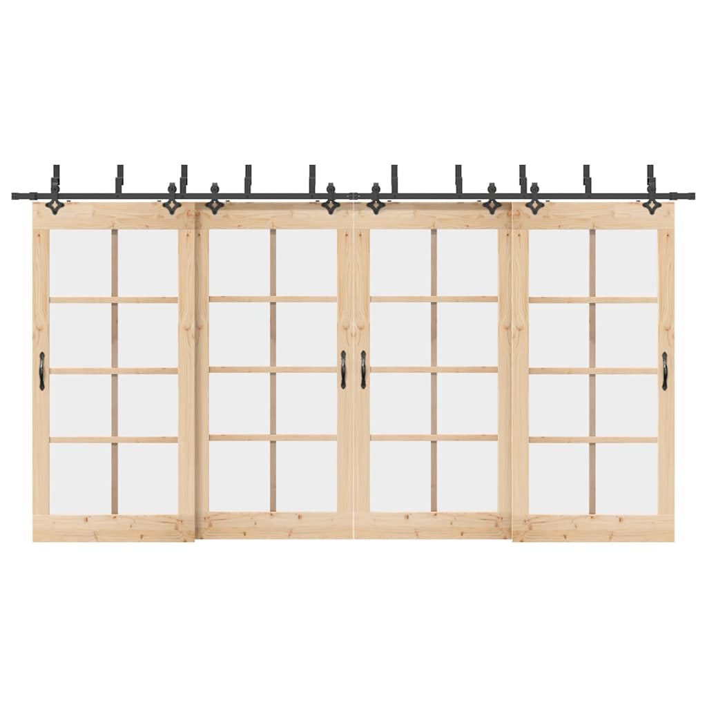 Kit de rieles para puertas correderas, 427 cm, de acero negro, para doble