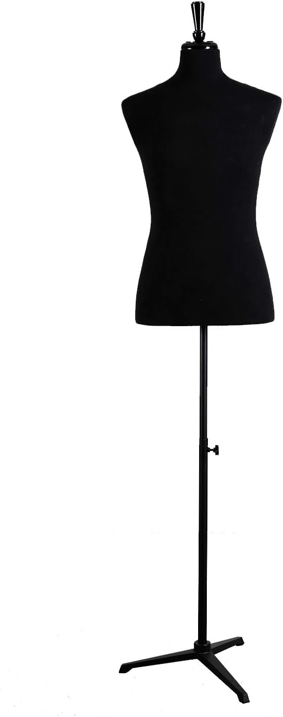 Wowell Male Dress Form Mannequin Torso with Metal Tripod Stand,Pinnable Jersey Fabric,Black Medium