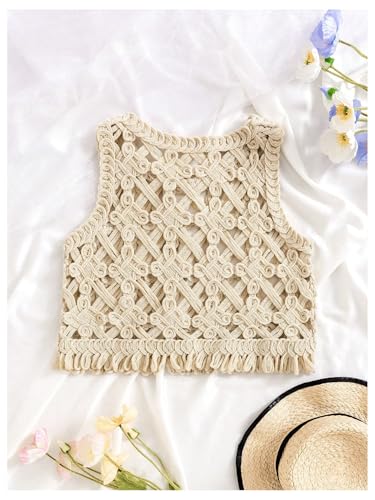 Verdusa Girl's Hollow Out Sleeveless Round Neck Crochet Crop Tank Tops2