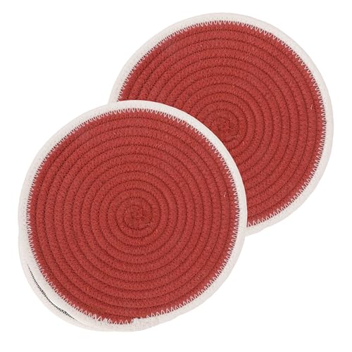 Image of DENOVA Cotton Rope Trivet for Hot Pots and Pans (Rust & Cream line) (Rust & Cream Line (Pack of 2))