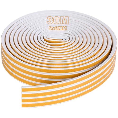 AiQInu Guarnizione Finestra, Guarnizione Porta Autoadesiva, 1 Rotoli 9mm x6mmx 30m | Protezione Dal Freddo| Isolamento Termico E Acustico