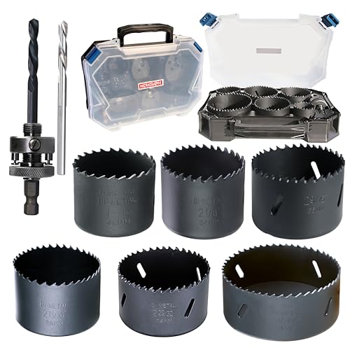 WOWSUPM 1-9/16” to 3-3/8” HSS Bi Metal Hole Saw Kit 6pcs Heavy Duty Hole Saw Bit for Wood Drywall Plastic Aluminum Mild Steel Iron Metal Stainless Steel