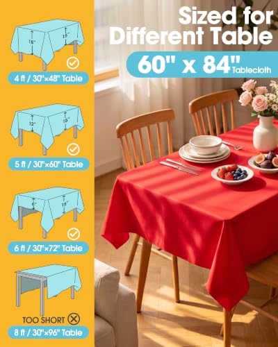 Image of Niuara Red Polyester Table Cloth, 6 Pack, 60 x 84 in | Rectangle, 5 ft Tables, Washable, Wrinkle Resistant, Weddings Parties