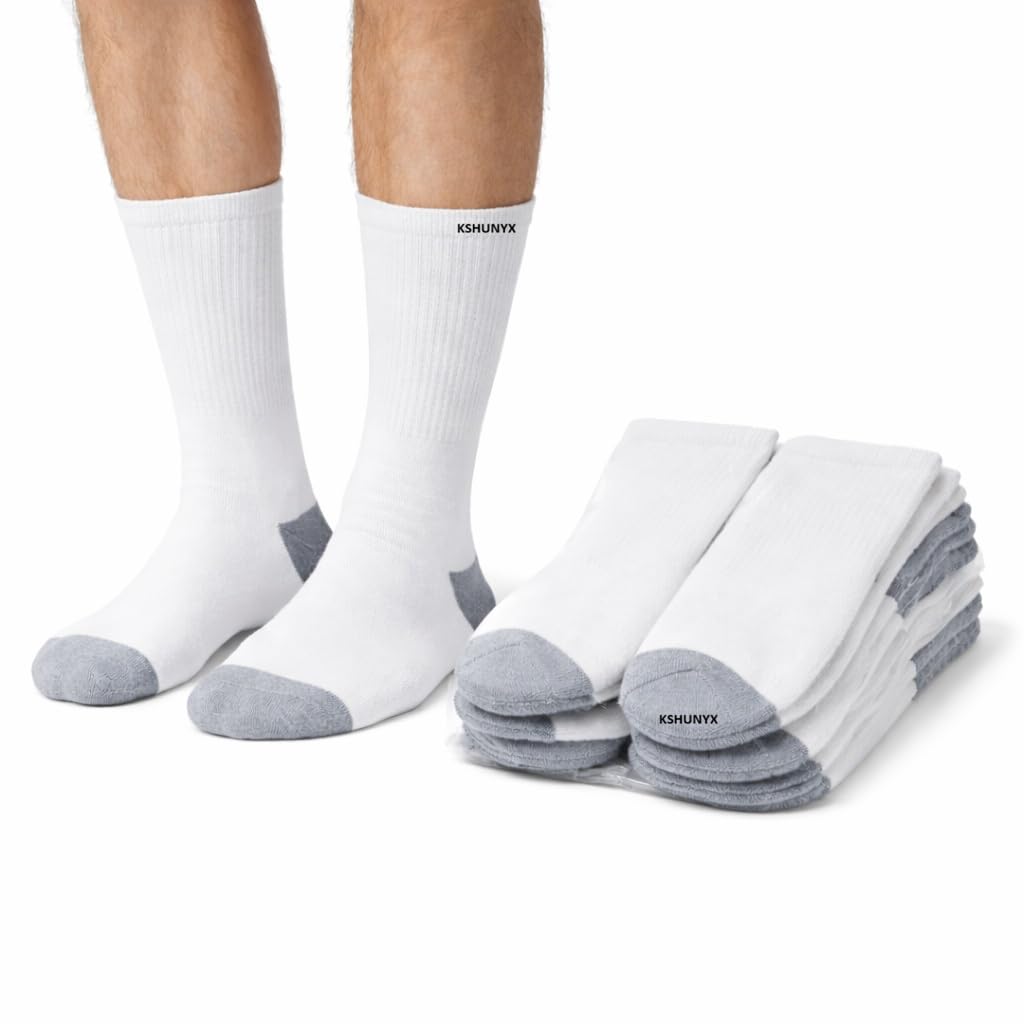 kshunyx PremiumMen's Crew Length Cotton Socks | Pack of 4 | Classic White with Reinforced Grey Heel & Toe | Ribbed Top for Secure Fit | Breathable Comfort for Daily, Office & Sports Wear-picture-53