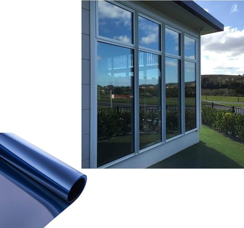 Image of CREON One Way Window Film, Privacy Window, UV Blocking, Non-Adhesive Static Cling Heat Control Reflective Glass Film for Home and Office 20x96 (Inch), BLU-FLM