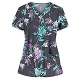 GoGreen Sprouter Women Scrub_Tops Printed Carer Top Short Sleeve Working Top Dark Gray 3X-Large