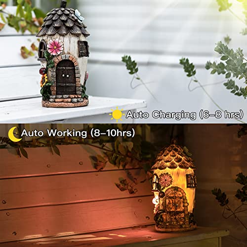 Aiiny Large Garden Fairy Statues With Solar Light 12 In, Pinecone Roof Fairy Houses Indoor Outdoor Statues Sculpture Figurine Light With Sunflower Ladybug Butterfly Lawn Ornament Gift #TOP3