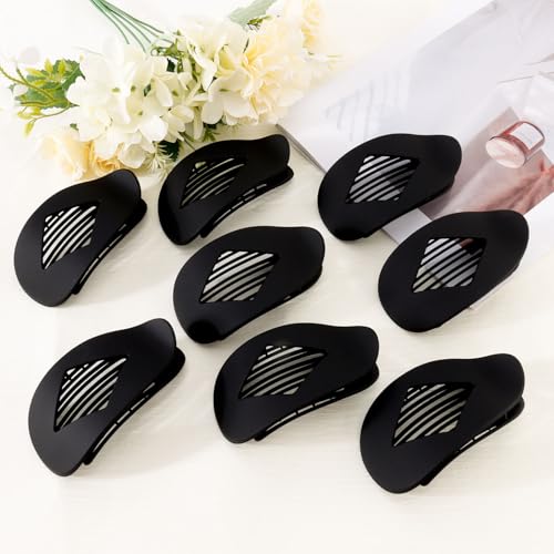 Atoden Black Flat Hair Clips Duckbill Large Claw Clips for Thick Medium Thin Hair 8Pcs Non Slip French Barrettes Accessories for Women Girls Oval Round Shape