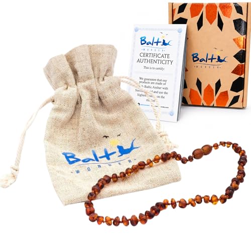 Baltic Amber Necklace - Authentic Cognac Baroque - Natural Comfort - 12.5 Inch - Screw Clasp