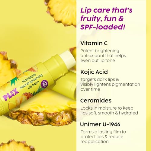 Image of PLIX - THE PLANT FIX Pineapple Lip Balm SPF 50 + Smoothie Moisturizer | Kojic Acid, Vitamin C, Alpha Arbutin | Fades Pigmentation | Brightens Dark Lips & Skin