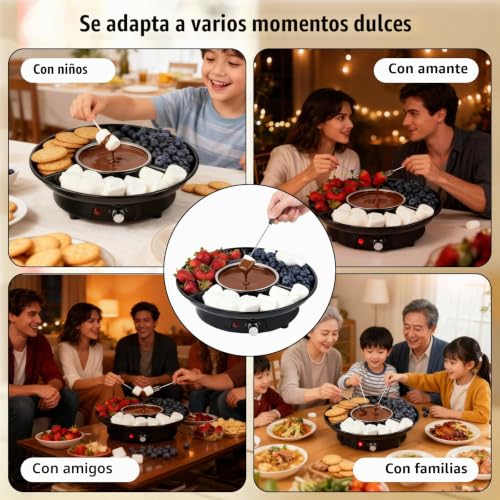 Miniatura 5 de Set De Fondue De Chocolate Eléctrico, Olla De Chocolate De 280 Ml Con 2 Niveles De Temperatura, Recipiente De Aluminio Extraíble, Bandeja De Servicio Y 4 Tenedores, Ideal Para Noches Románticas
