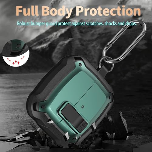 Image of Galaxy Buds 3 Pro /3 /3 FE Case Cover with Secure Lock Clip, Shockproof Samsung Galaxy Buds3 /3 Pro 2024 /3 FE 2025 Protective Hard Cover Shell with Carabiner&Cleaner kit for Men Women, Black /Green