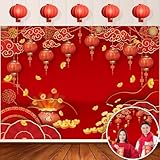 Chinese New Year Backdrop Decoration 2026 Year of The Horse Spring Festival Red Lantern Photography Background for Chinese Lunar New Year Family Yard Outdoor Party Supplies (7x5FT: 84x60 inch)