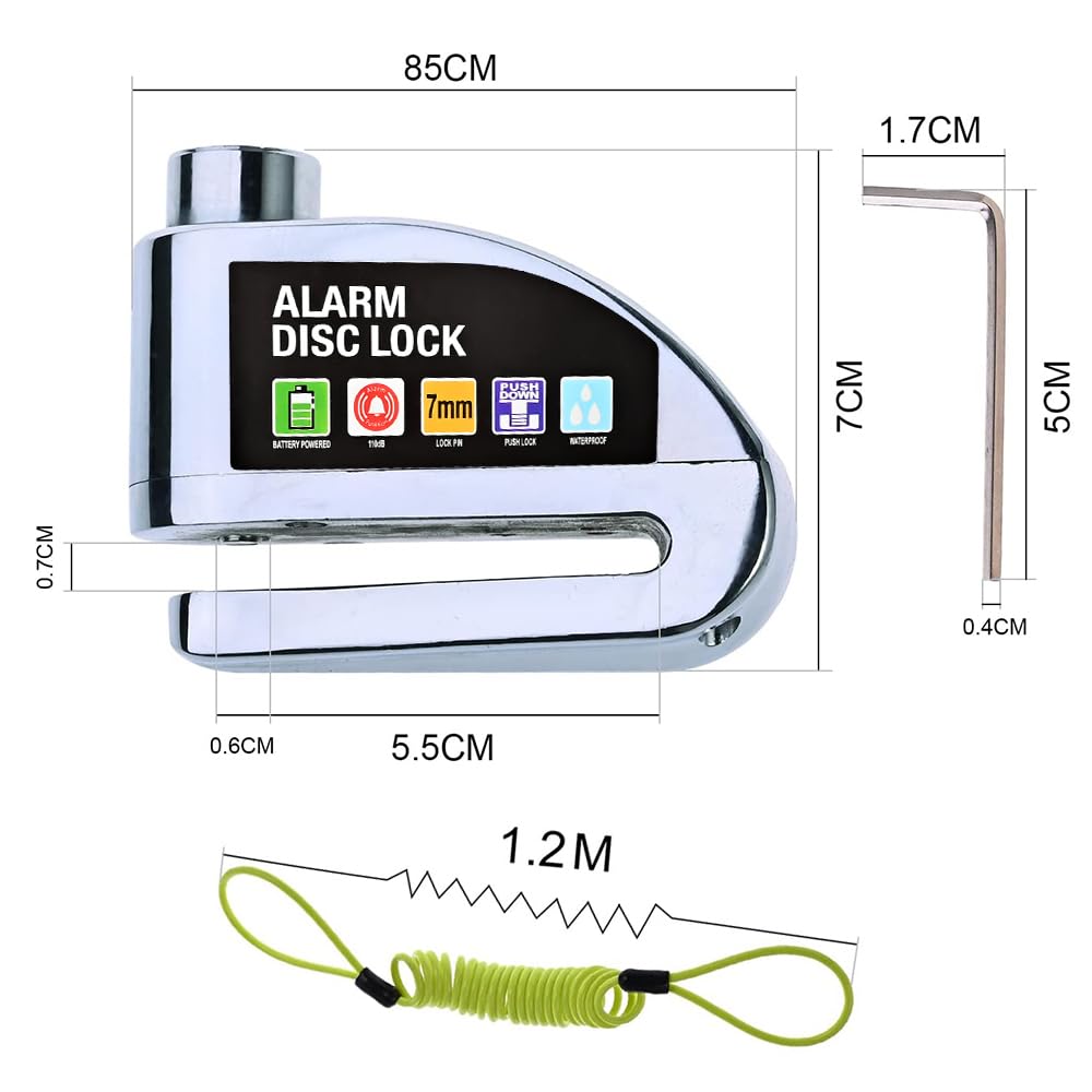 Faburo Disc Lock Motorbike, Motorbike Alarm Disc Brake Lock 110dB with Reminder Cable, High Security Anti-theft & Waterproof Motorcycle Disc Lock for Motorcycle Bike Moped Vespa Motocross Accessories