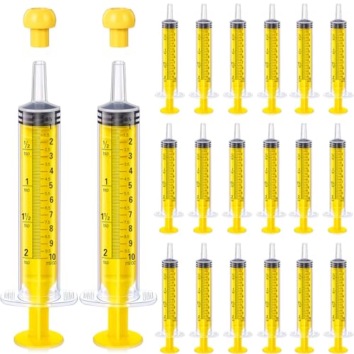TrelaCo 20 Pack 10ml Oral Syringes with Cap Plastic No Needle, Yellow