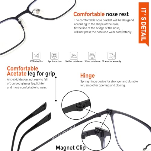 Image of HASHTAG EYEWEAR Stylish Magnetic Clip-On Sunglasses for Men and Women | Polarized UV Protection | Detachable Eyewear | Anti-Glare Clip On for Driving | Fashionable Shades