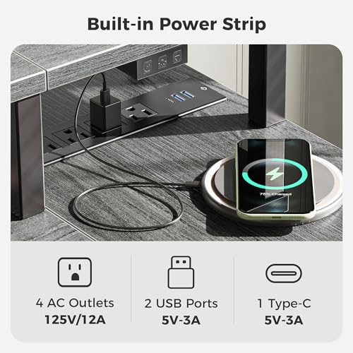 Image of SUPERJARE 53 inch Reversible L Shaped Desk with LED Lights & Power Outlets, Computer Desk with Shelves & Monitor Stand, Gaming Desk with Drawer, Home Office Desk Corner Desk, Grey