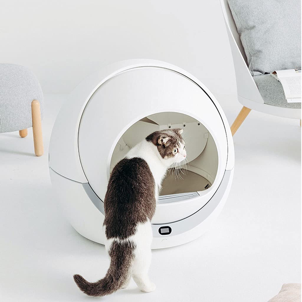 TOMYEUS Lettiera per Gatti Automatico Smart Cat Toilet Gatto Cat Lettiera Box Semi-Chiuso Deodorante Induzione Rotante Pulizia Rotante Cat Lettiera Gatto elettrica Toilette per Gatti