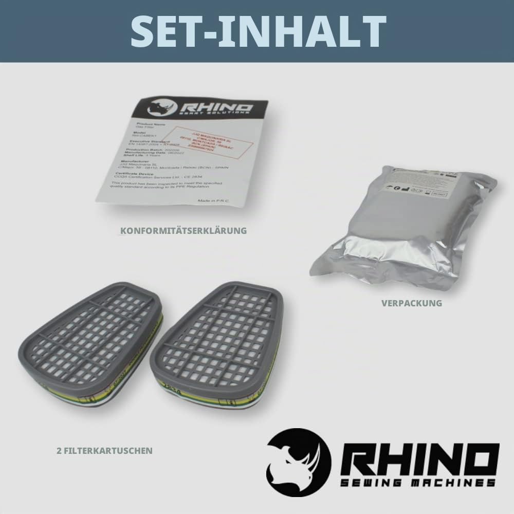 Set mit 2 Rhino ABEK1-Aktivkohlekartuschen (Organische, Anorganische Dämpfe, Saure Gase und Ammoniak) für Vollmasken und Halbmasken vom Typ RH-M101, RH-7011 und andere Maske