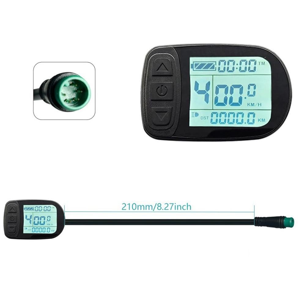 Elektrofahrrad LCD Meter KT-LCD5 für KT Controller, 24V 36V 48V Display Bildschirm, 5-poliger Stecker 210mm Draht Schwarz