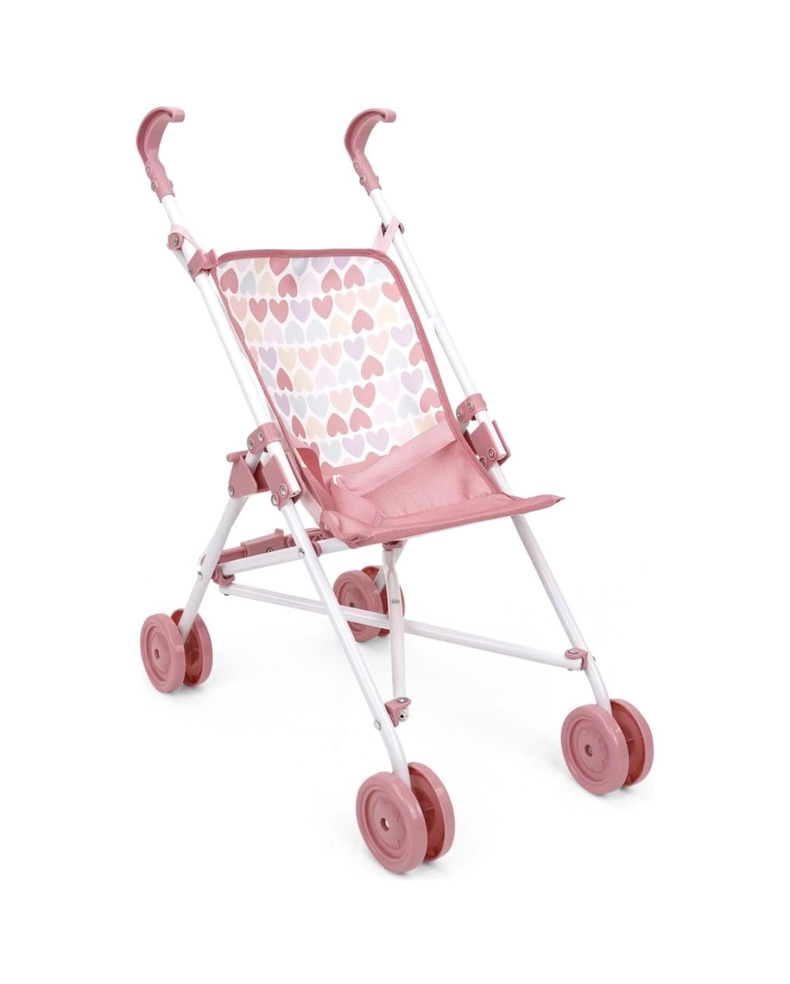 New||Baby Doll Umbrella Stroller Pink Heart Print, Easy to fold, Fits dolls up to 46cm, For 3 Years+, With a safety lock for extra security||