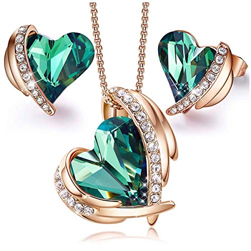 MINCHEDA Collar Colgante y Aretes, Forma de Corazón para Mujer, Juegos de Joyas Decorados con Cristales con Caja de Regalo de Joyería Día de Madre Día de San Valentín